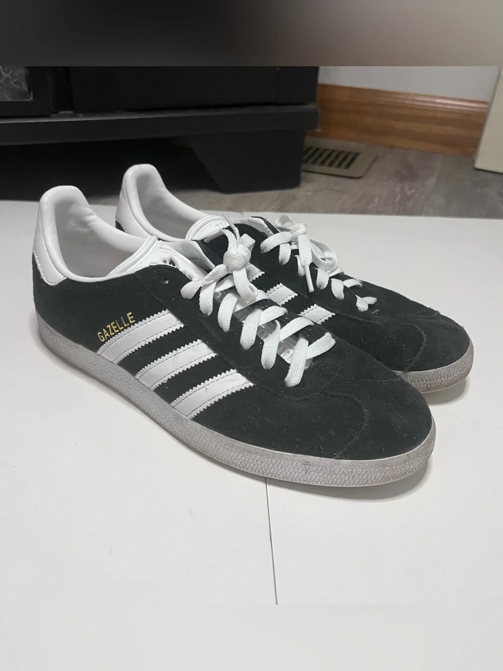 adidas Gazelle Black Suede Sneakers with White Stripes